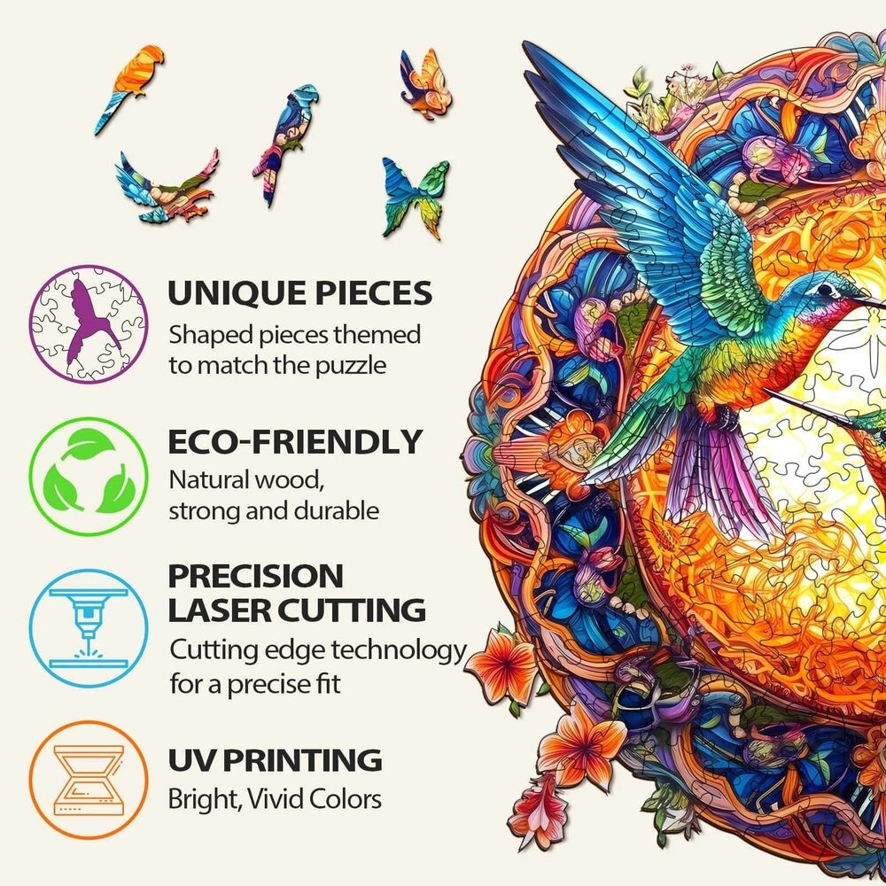 WoodBests Mandala Hummingbird Creative Wooden Puzzle 100pcs 8x8 in - Picture 4 of 7